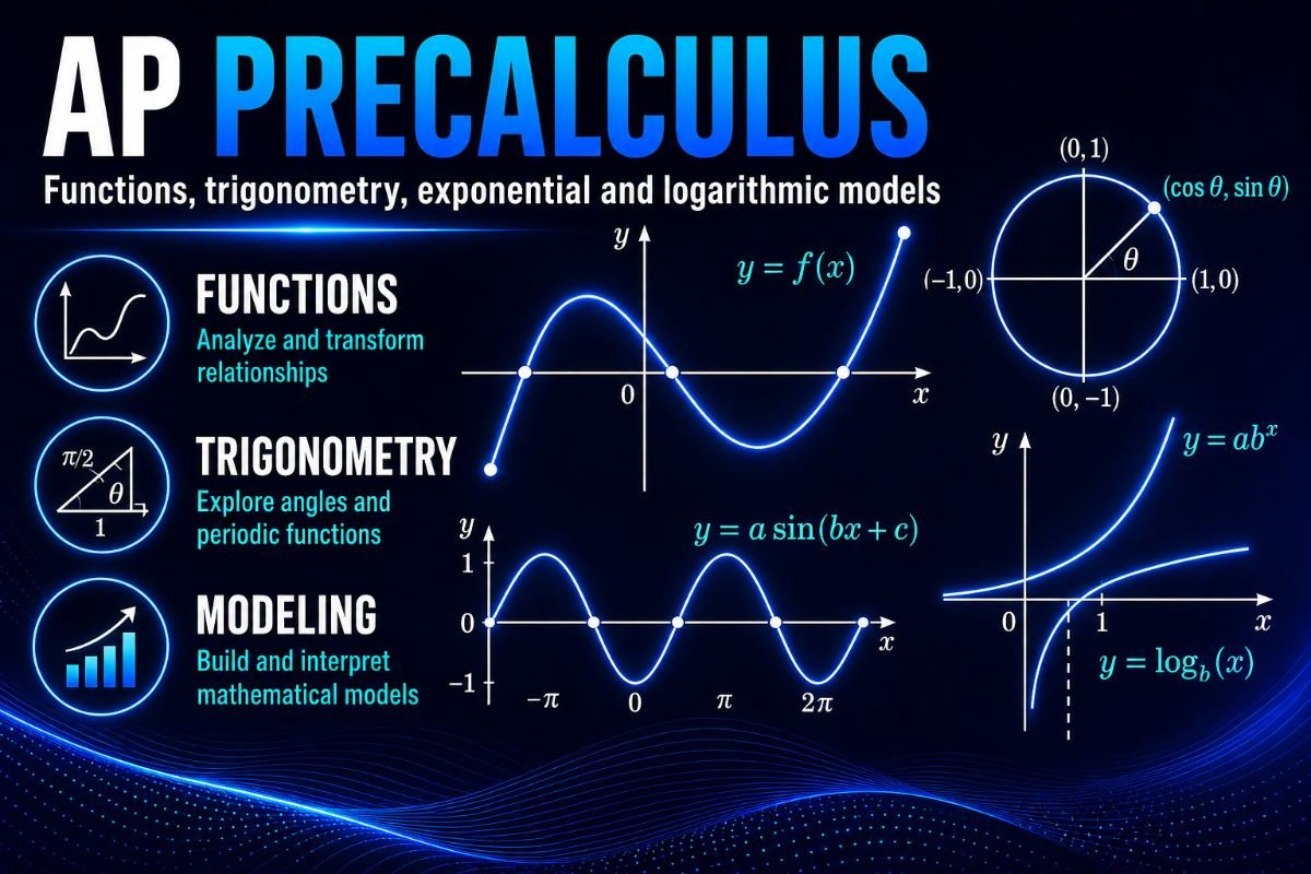 AP Precalculus concepts including functions, trigonometry, and mathematical modeling